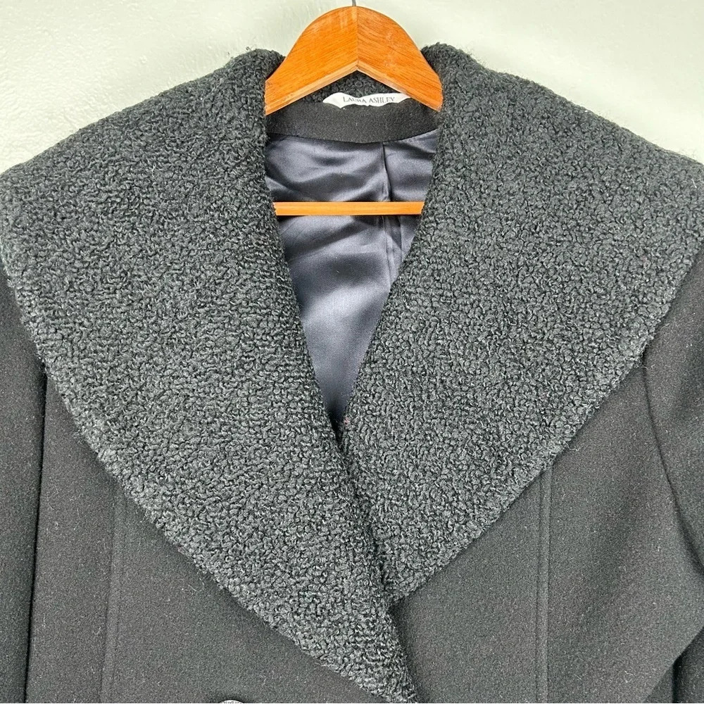 Vintage Laura Ashley Black Wool Full Length Coat Size 14 - Picture 8 of 12